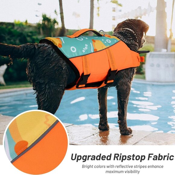 L Dog Life Jacket Reflective Vest with Chin Float Adjustable Safety Handle NEW - Picture 2 of 6